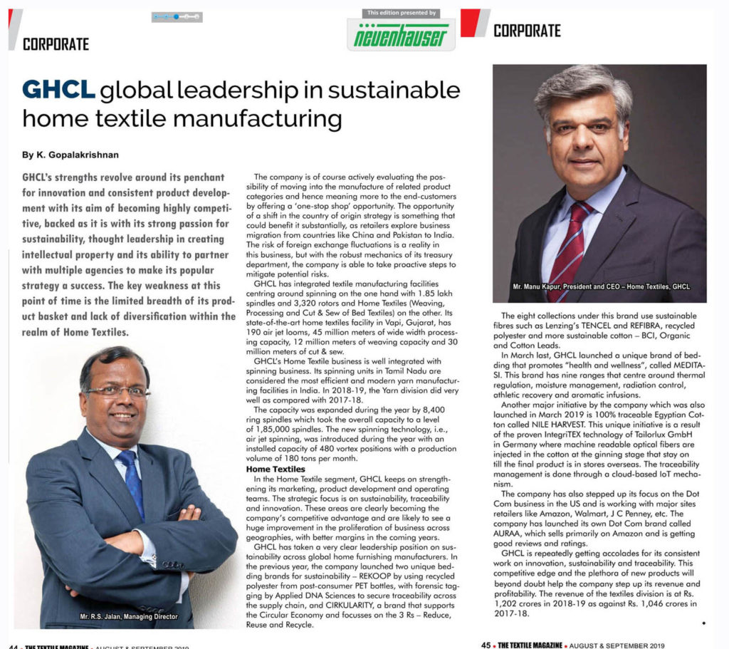 Feature on GHCL in The Textile Magazine